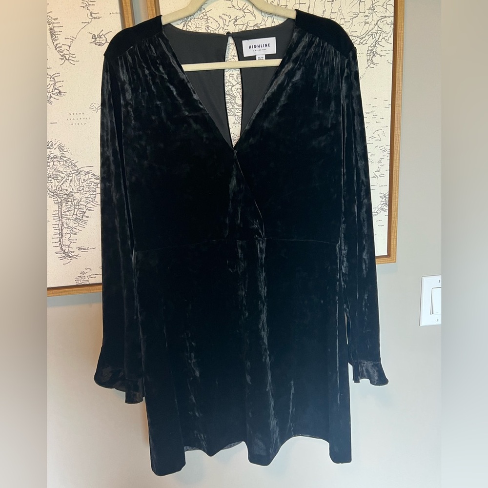 Highline Collective Black Velvet Long Sleeve Dress
